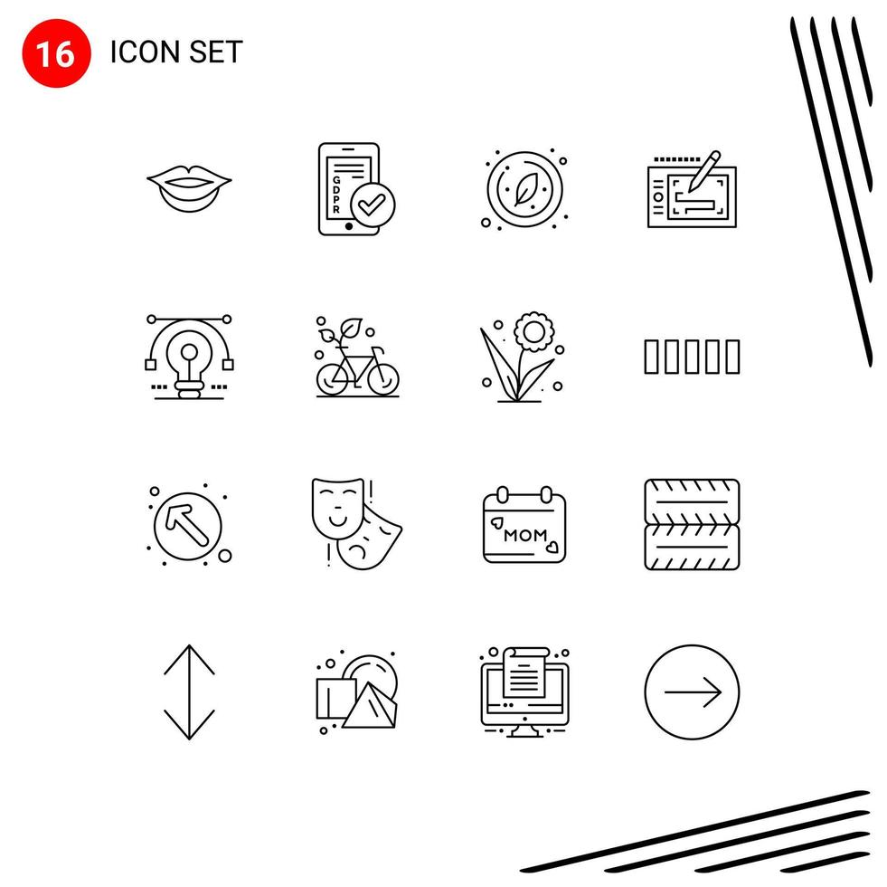 16 iconos creativos signos y símbolos modernos de diseño de hoja de bombilla de solución elementos de diseño de vector editables móviles