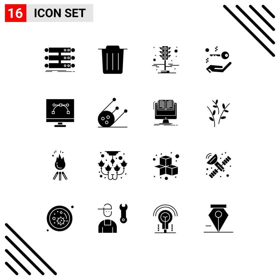 16 Universal Solid Glyphs Set for Web and Mobile Applications development bezier tool signal real estate house Editable Vector Design Elements