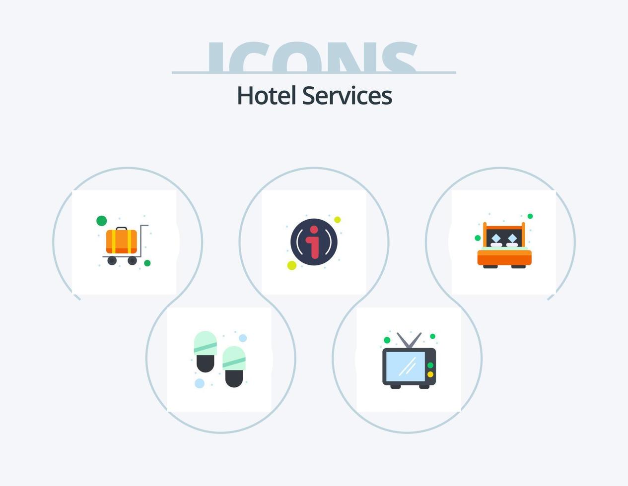 servicios de hotel paquete de iconos planos 5 diseño de iconos. descanso. doble. equipaje. cama. información vector