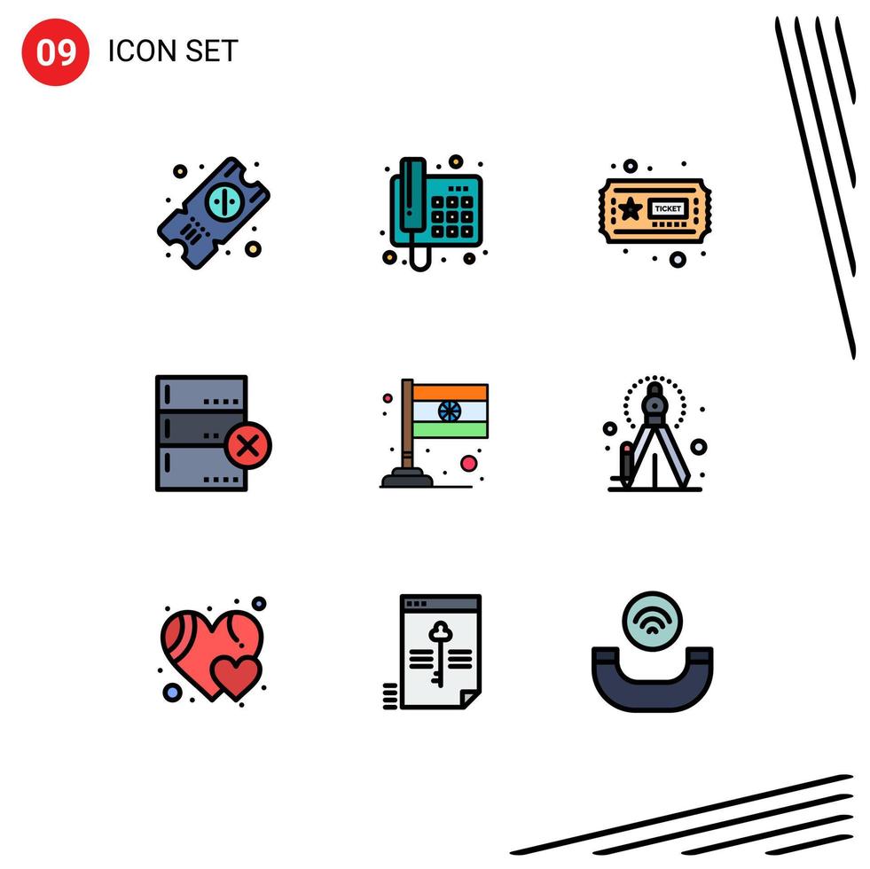 Pack of 9 Modern Filledline Flat Colors Signs and Symbols for Web Print Media such as creative india hobbies flag devices Editable Vector Design Elements