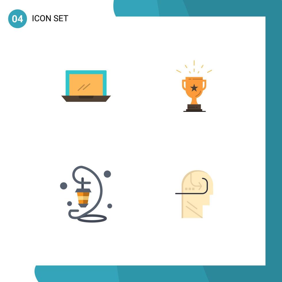 Set of 4 Commercial Flat Icons pack for computer prize hardware achievement winner Editable Vector Design Elements