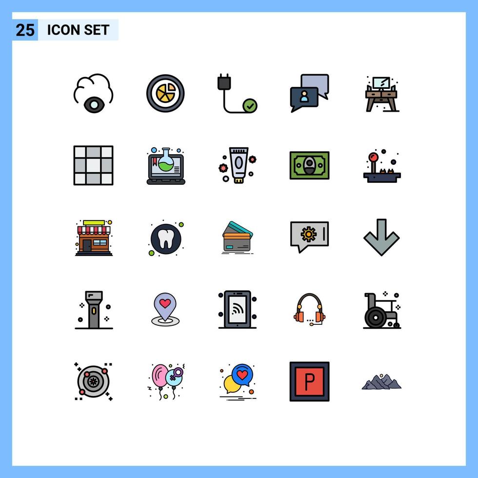 Universal Icon Symbols Group of 25 Modern Filled line Flat Colors of home man computers chat hardware Editable Vector Design Elements