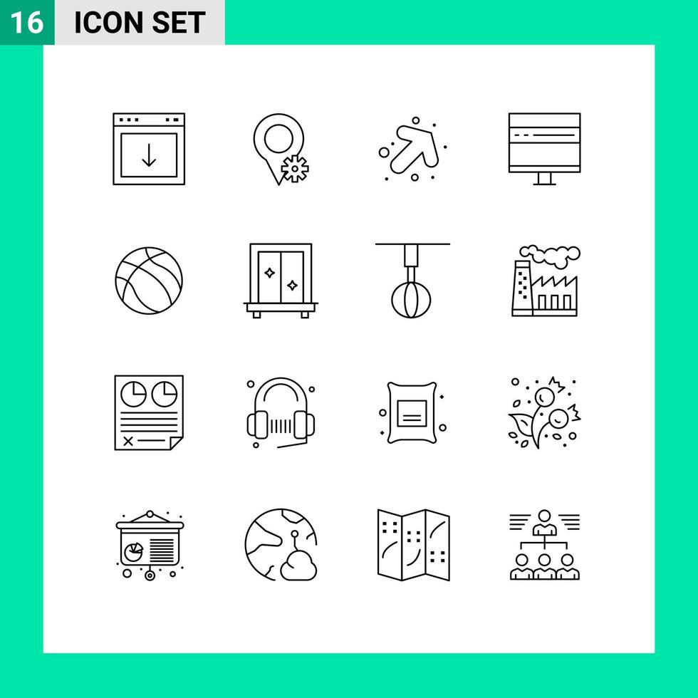 Editable Vector Line Pack of 16 Simple Outlines of basketball news arrow development computer Editable Vector Design Elements