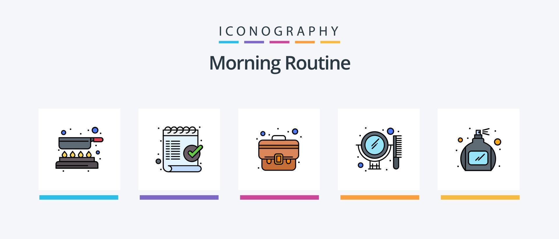 Morning Routine Line Filled 5 Icon Pack Including newspaper. cup. shaver. breakfast. mirror. Creative Icons Design vector