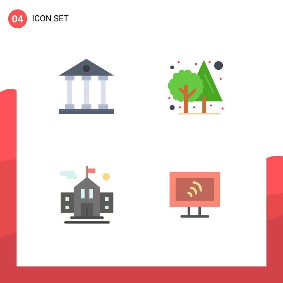 4 Thematic Vector Flat Icons and Editable Symbols of banking school finance and business jungle education Editable Vector Design Elements