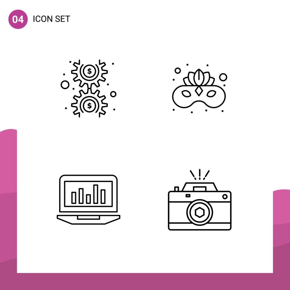 4 User Interface Line Pack of modern Signs and Symbols of dollar graph cog mask monitoring Editable Vector Design Elements