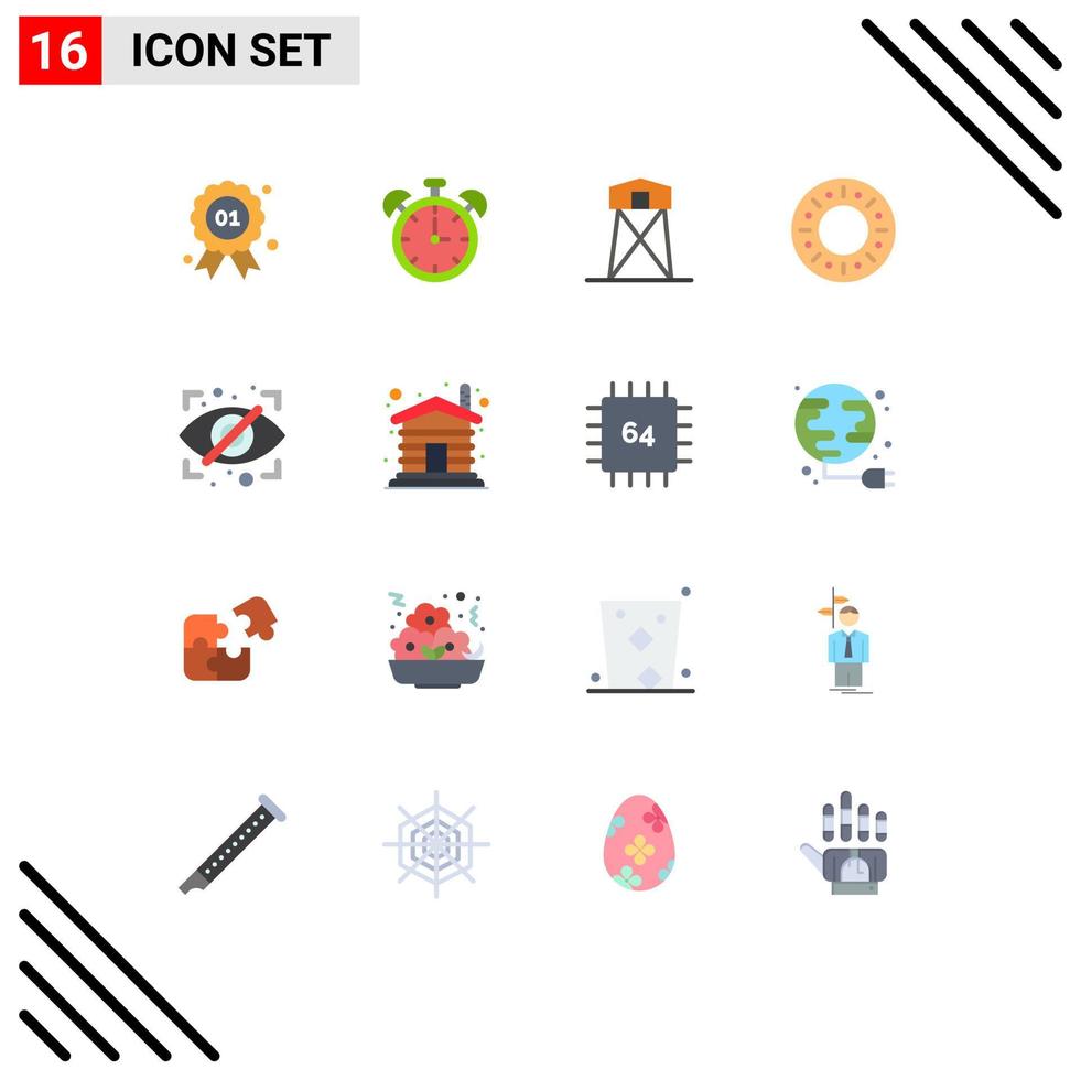 Modern Set of 16 Flat Colors and symbols such as eye food defense doughnut war Editable Pack of Creative Vector Design Elements