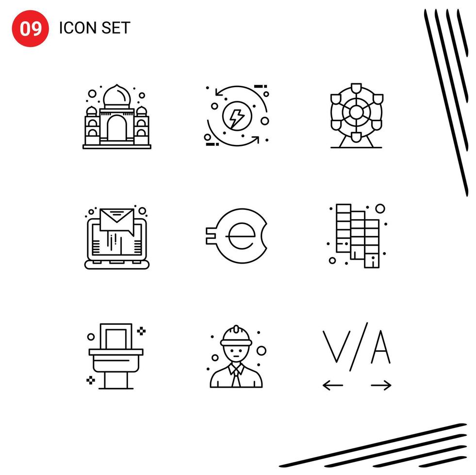 User Interface Pack of 9 Basic Outlines of coin sending energy online email Editable Vector Design Elements