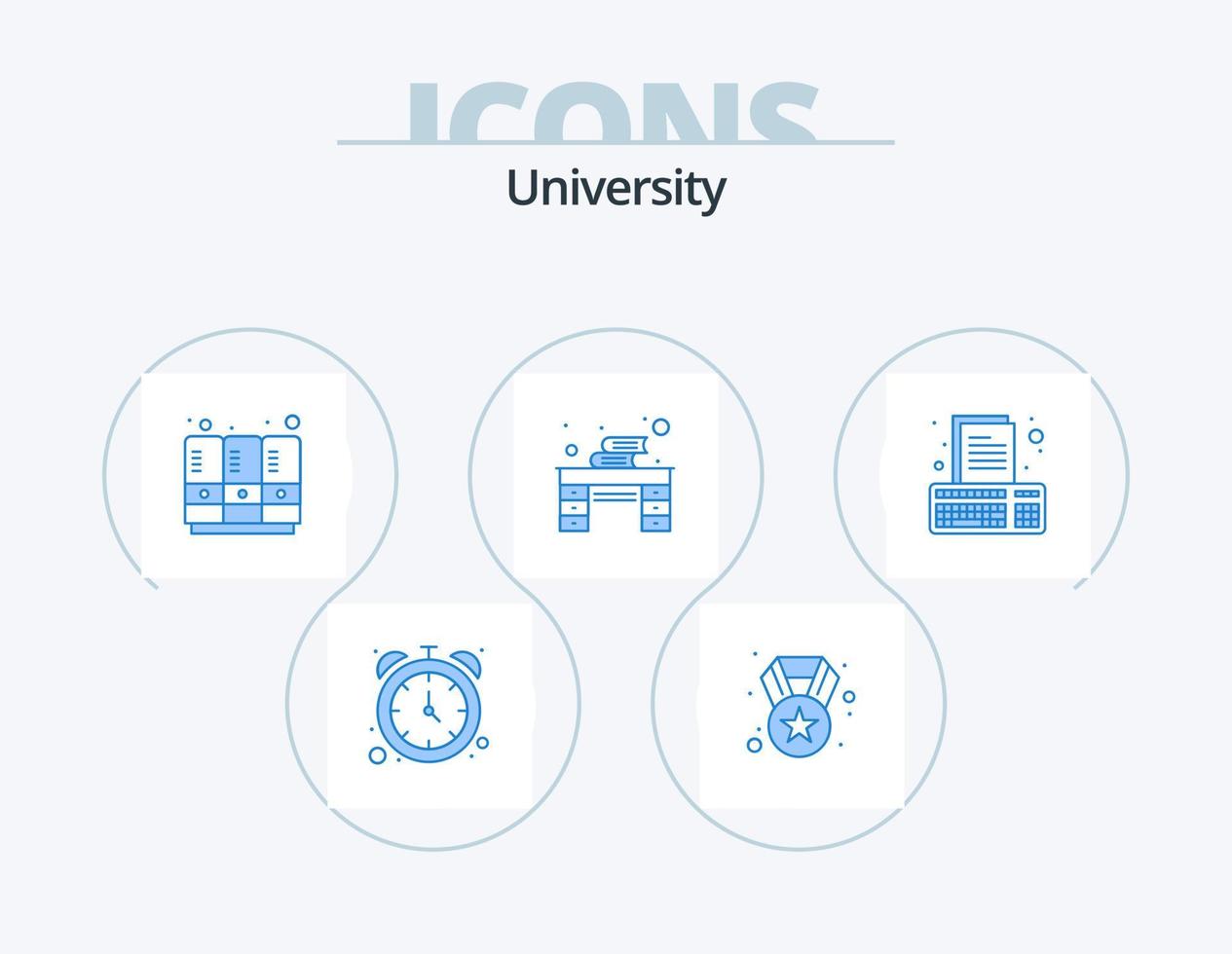 University Blue Icon Pack 5 Icon Design. compose. books. school lockers. study desk. desk vector