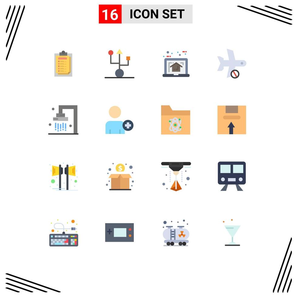 Pack of 16 Modern Flat Colors Signs and Symbols for Web Print Media such as transport flight technology cancel plan Editable Pack of Creative Vector Design Elements