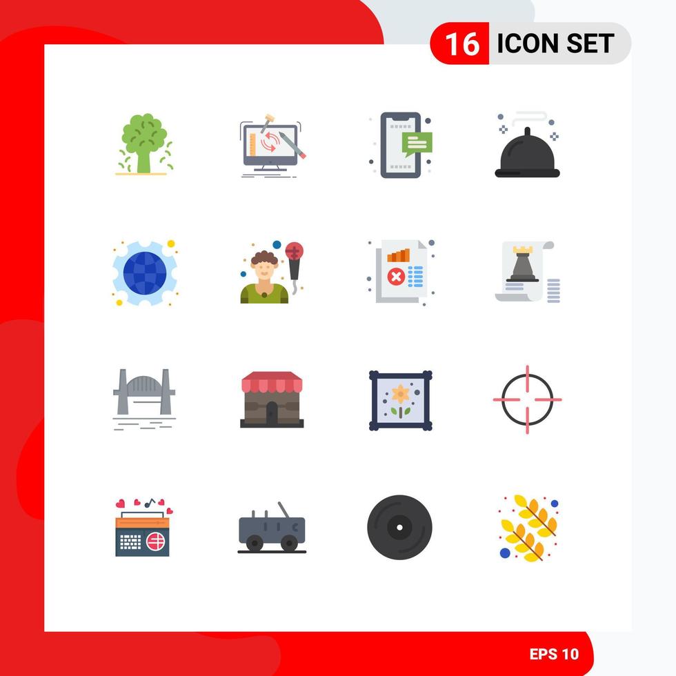 Universal Icon Symbols Group of 16 Modern Flat Colors of restaurant food workshop phone messages Editable Pack of Creative Vector Design Elements
