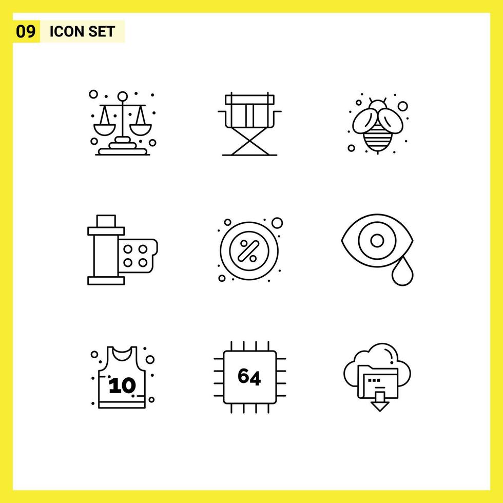 9 User Interface Outline Pack of modern Signs and Symbols of part reel bee multimedia film Editable Vector Design Elements