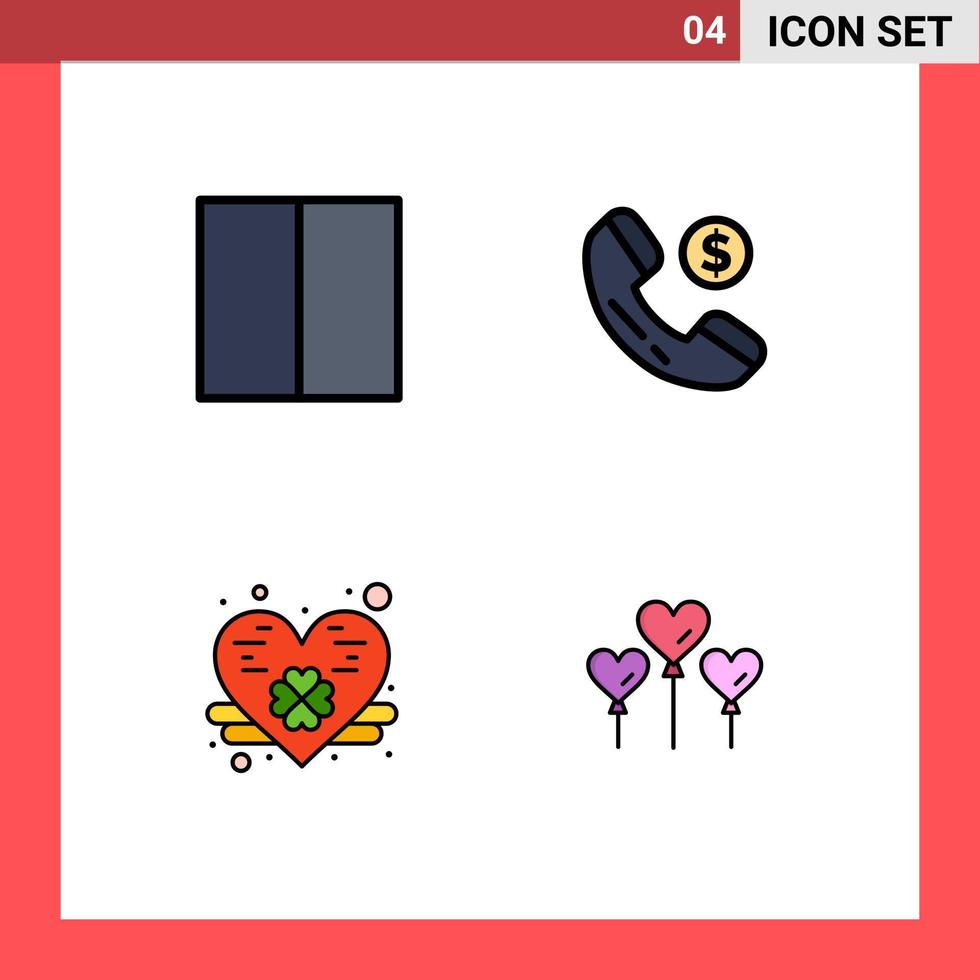 Mobile Interface Filledline Flat Color Set of 4 Pictograms of grid saint patrick workspace shopping balloon Editable Vector Design Elements