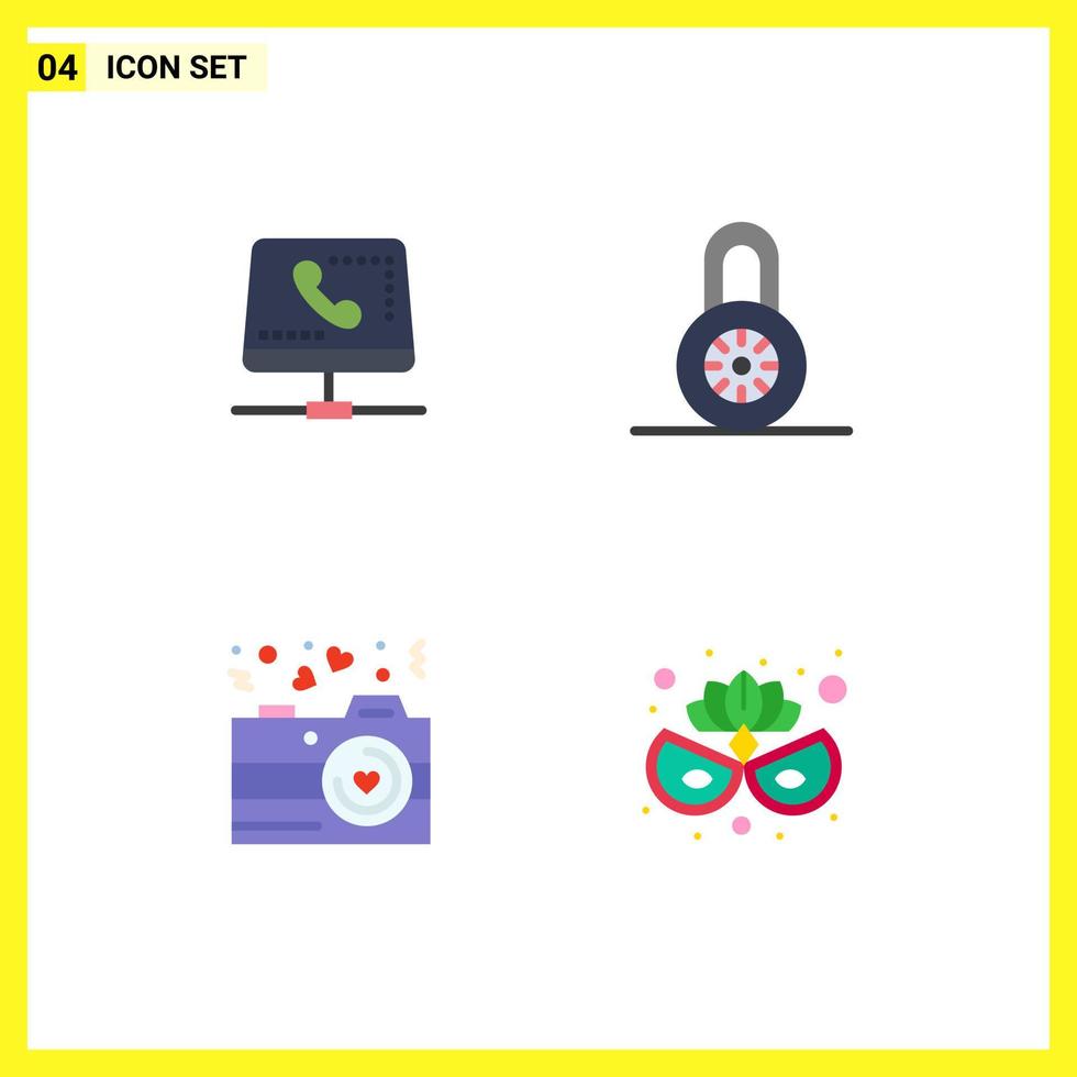 Group of 4 Flat Icons Signs and Symbols for call love online padlock valentine Editable Vector Design Elements