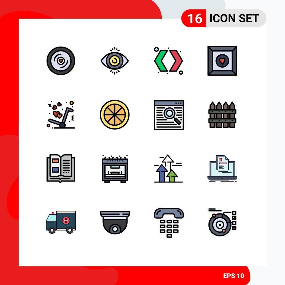 Mobile Interface Flat Color Filled Line Set of 16 Pictograms of love get switch delivery favorite Editable Creative Vector Design Elements