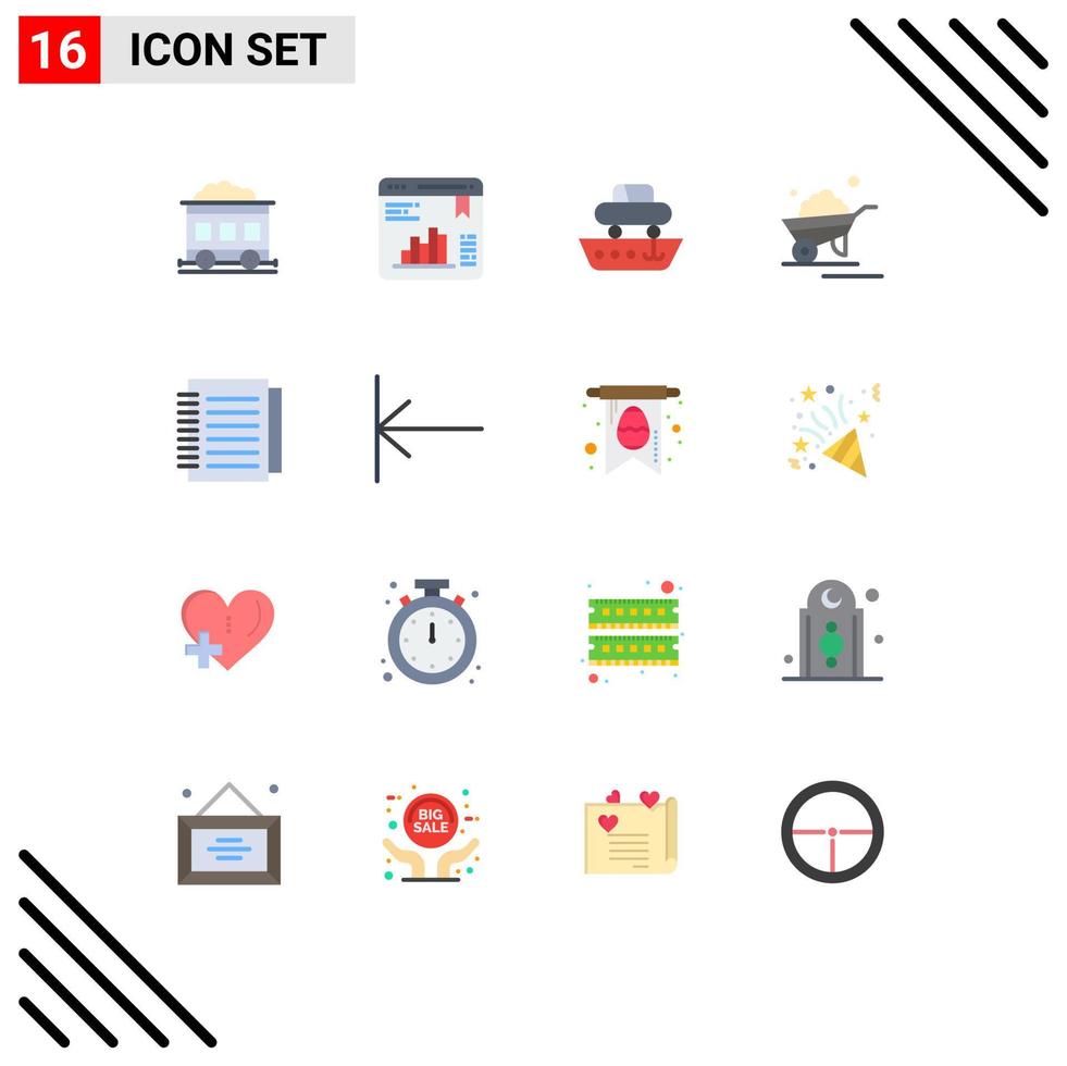 Pictogram Set of 16 Simple Flat Colors of note truck cargo trolley barrow Editable Pack of Creative Vector Design Elements