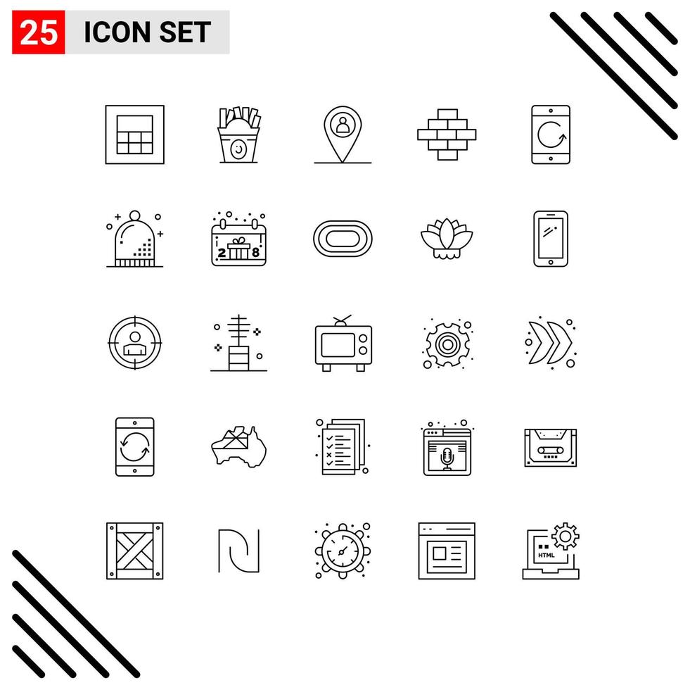 símbolos de iconos universales grupo de 25 líneas modernas de dispositivos de celebración flecha de comunicación hombre elementos de diseño vectorial editables vector