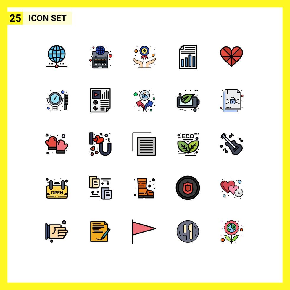 25 Thematic Vector Filled line Flat Colors and Editable Symbols of report file system document quality Editable Vector Design Elements