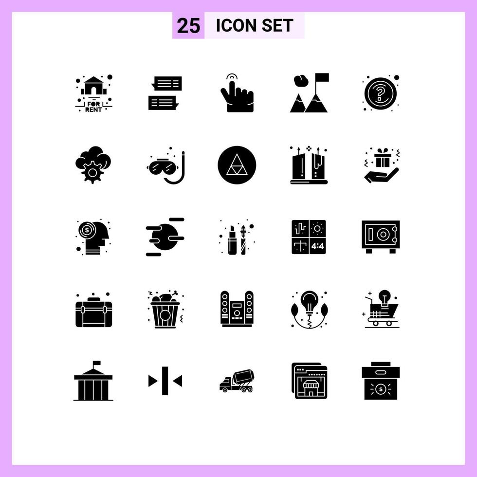 Modern Set of 25 Solid Glyphs and symbols such as questions help conversations mountains business Editable Vector Design Elements