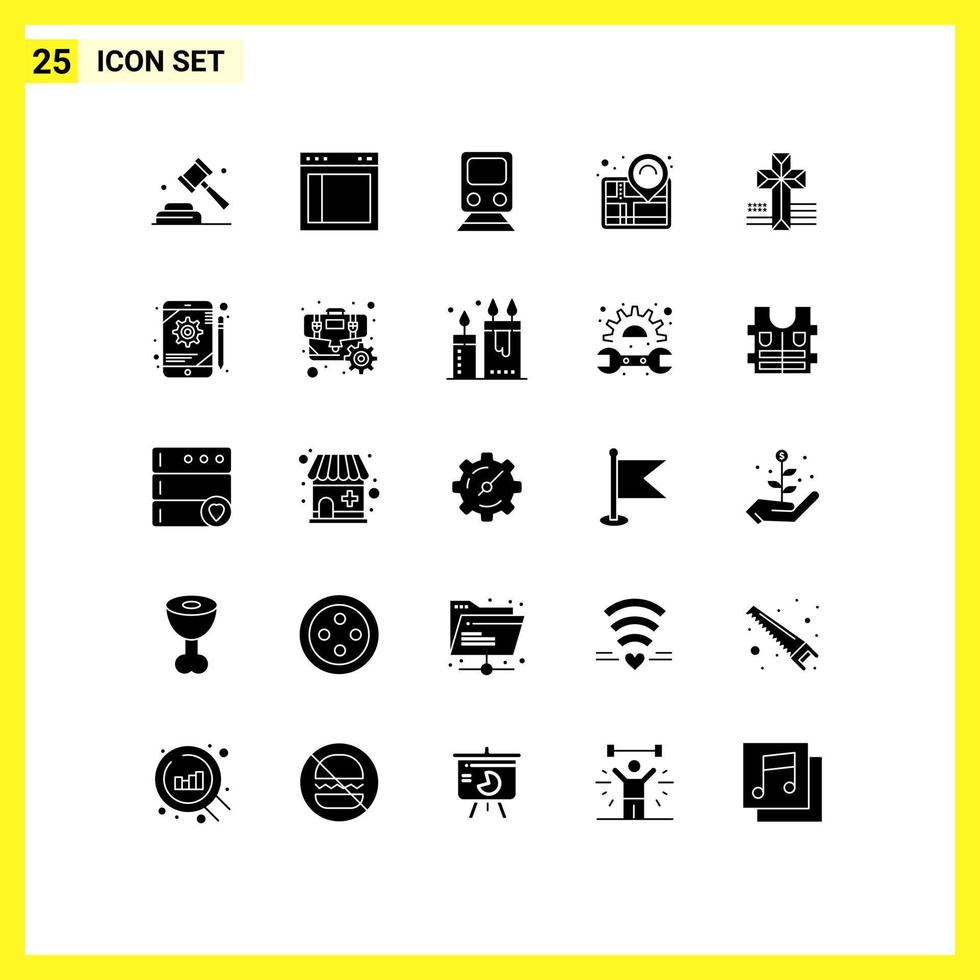 User Interface Pack of 25 Basic Solid Glyphs of success navigation website map transportation Editable Vector Design Elements