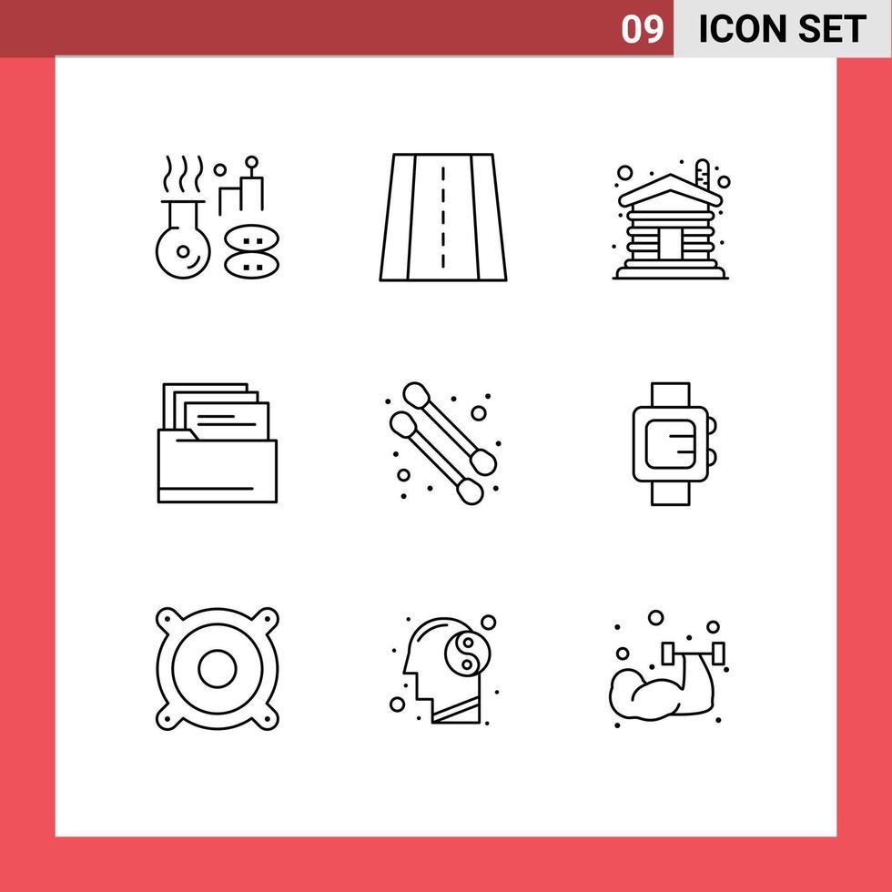 9 Thematic Vector Outlines and Editable Symbols of clock cotton swab wood beauty files Editable Vector Design Elements