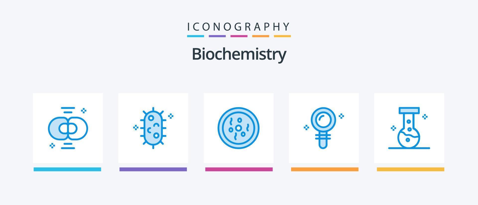 paquete de iconos de bioquímica azul 5 que incluye productos químicos. encontrar. química. laboratorio. ciencia. diseño de iconos creativos vector