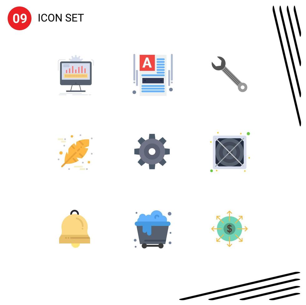 9 iconos creativos, signos y símbolos modernos del constructor web básico de hojas, construcción de otoño, elementos de diseño vectorial editables vector