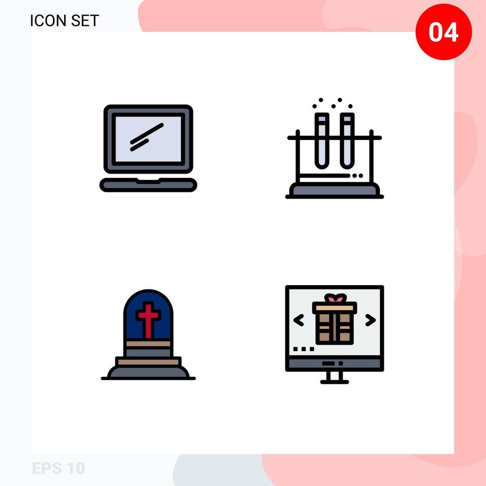 4 Creative Icons Modern Signs and Symbols of computer death imac test gravestone Editable Vector Design Elements