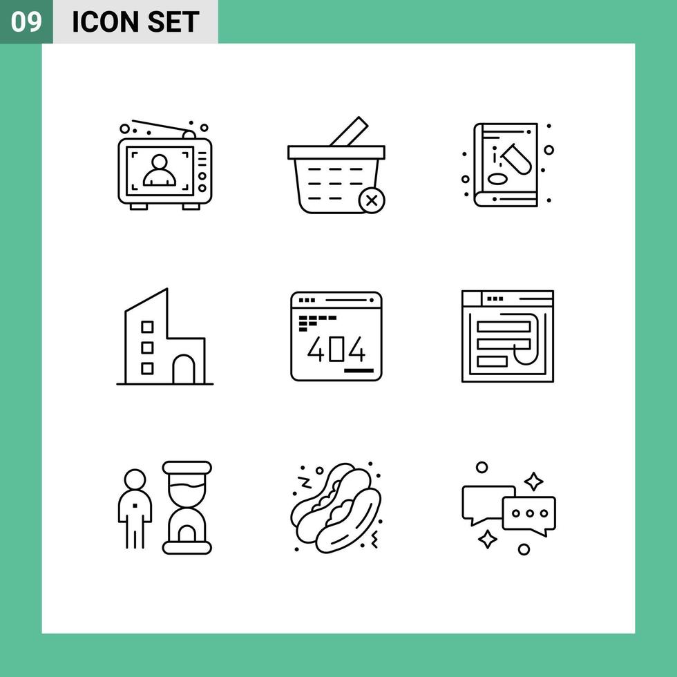 Mobile Interface Outline Set of 9 Pictograms of property estate book building experiment Editable Vector Design Elements