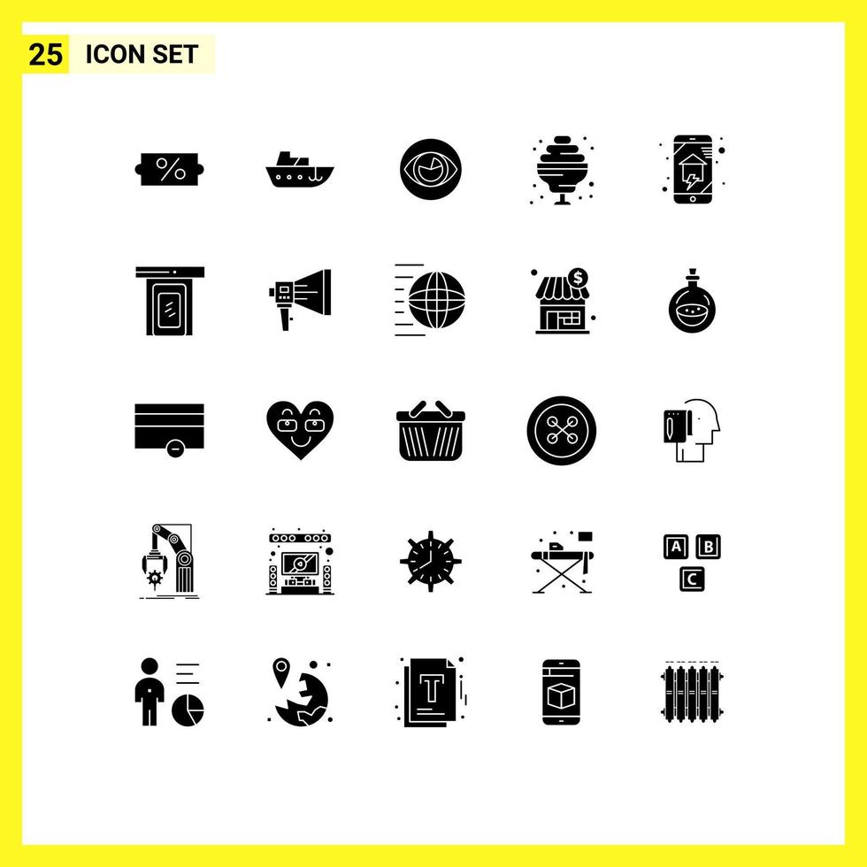 Pictogram Set of 25 Simple Solid Glyphs of home networking domestics eye sweet cocktail Editable Vector Design Elements