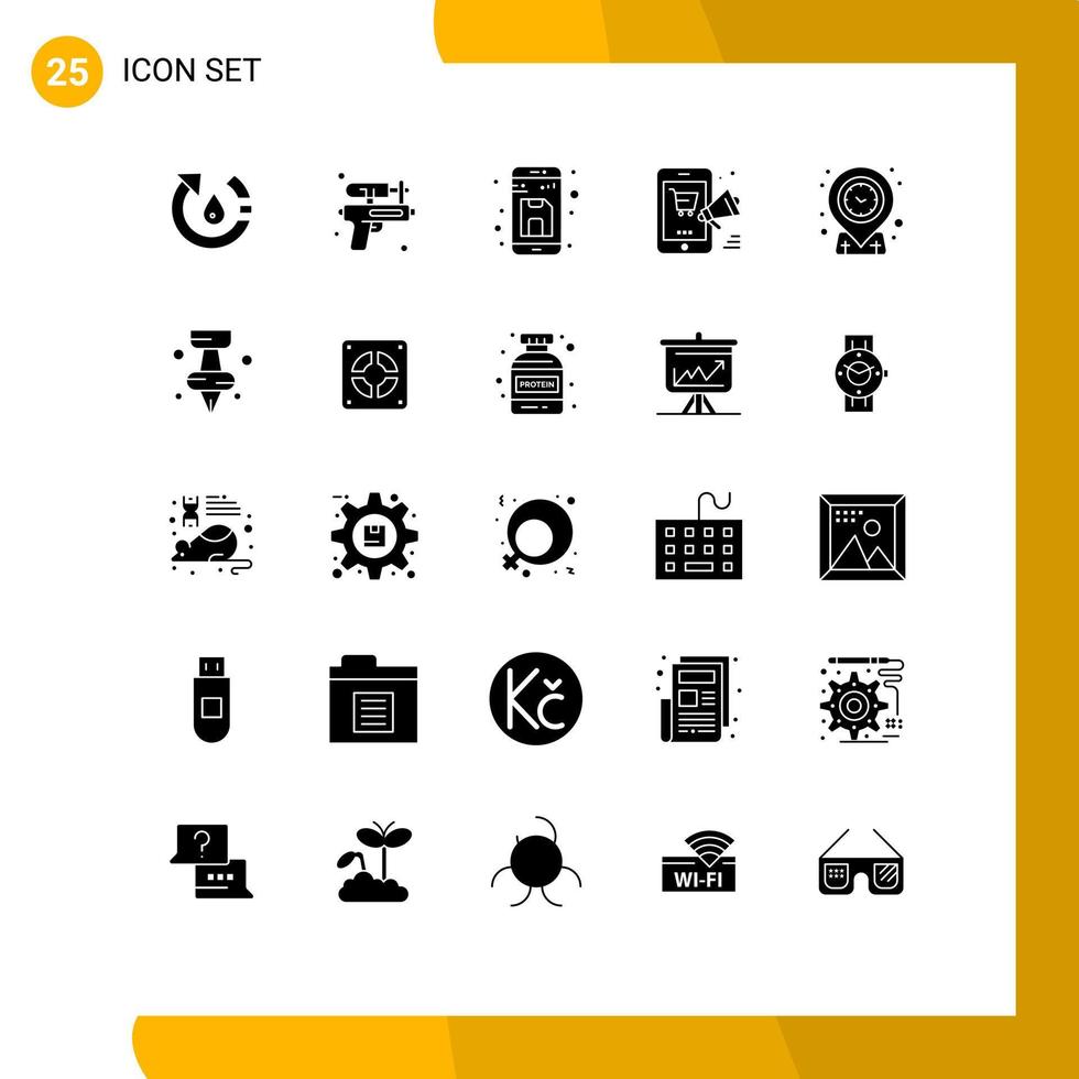 Universal Icon Symbols Group of 25 Modern Solid Glyphs of discount mobile park promotion storage Editable Vector Design Elements