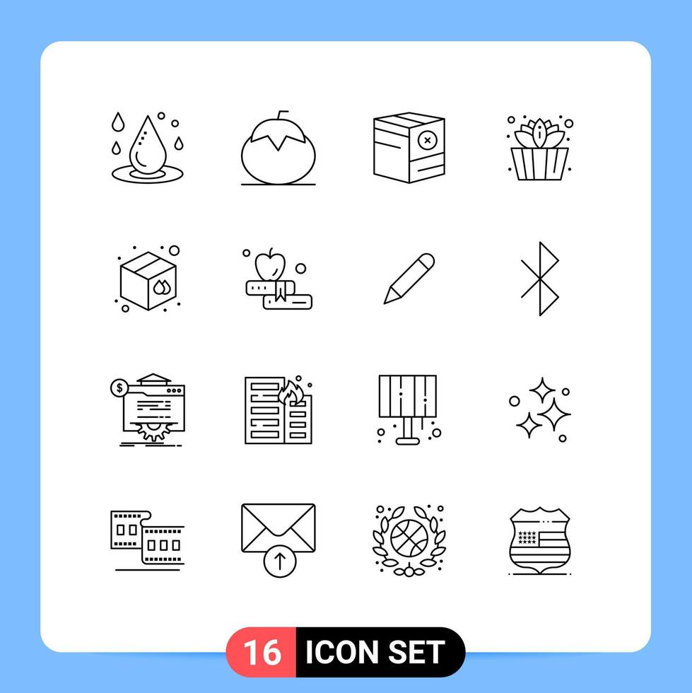 16 Universal Outlines Set for Web and Mobile Applications lotus bucket tomato shipping e Editable Vector Design Elements