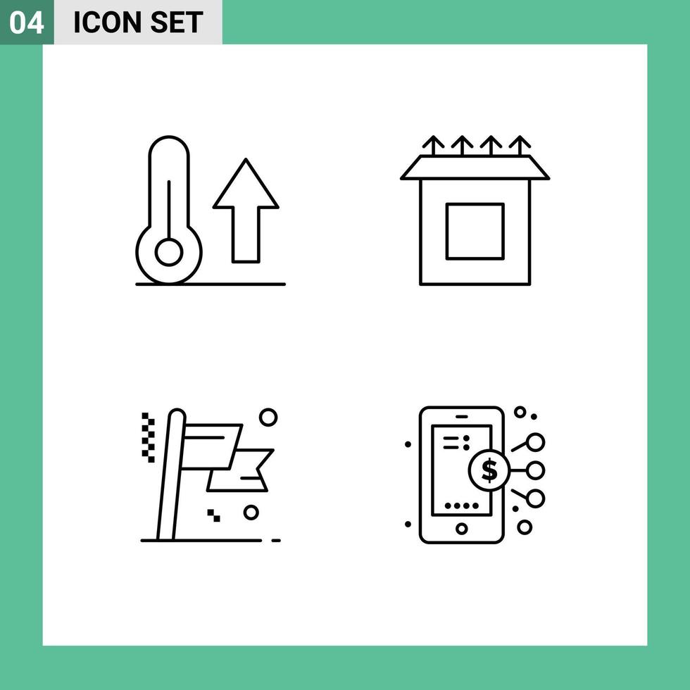 Pack of 4 creative Filledline Flat Colors of climate business thermometer install success Editable Vector Design Elements