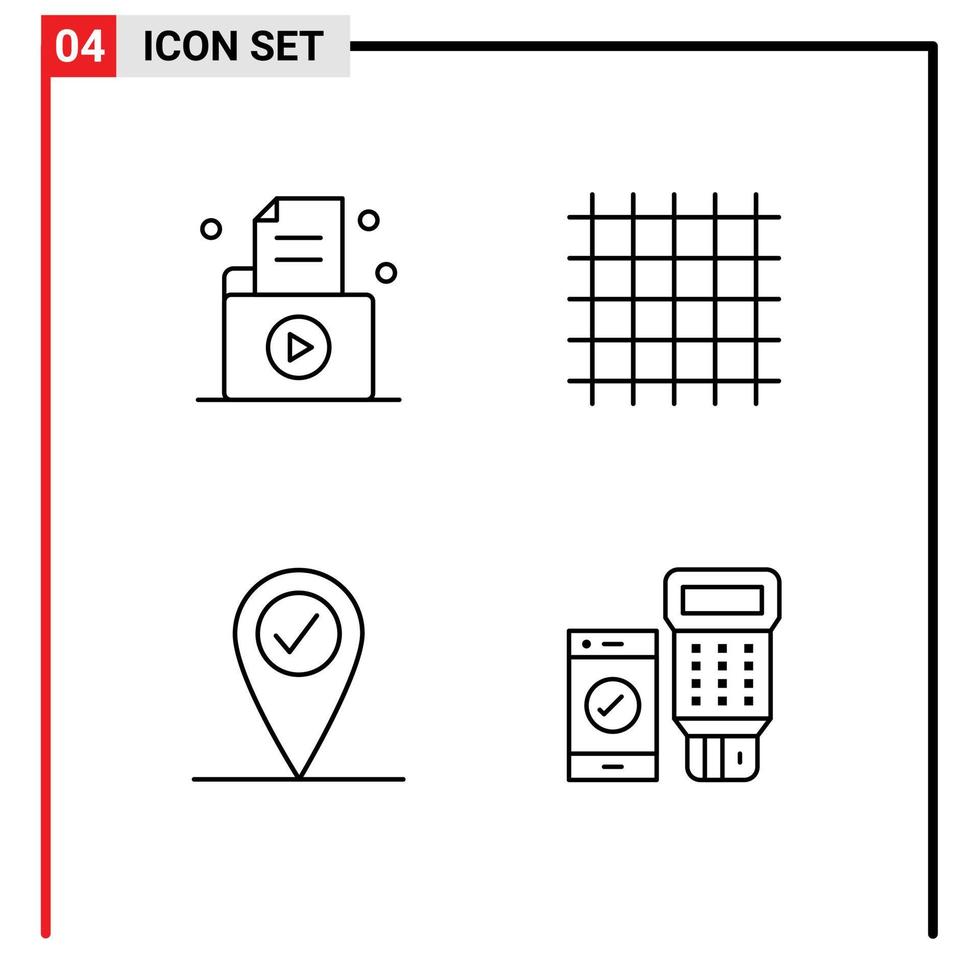 Set of 4 Modern UI Icons Symbols Signs for document check in office layout code Editable Vector Design Elements