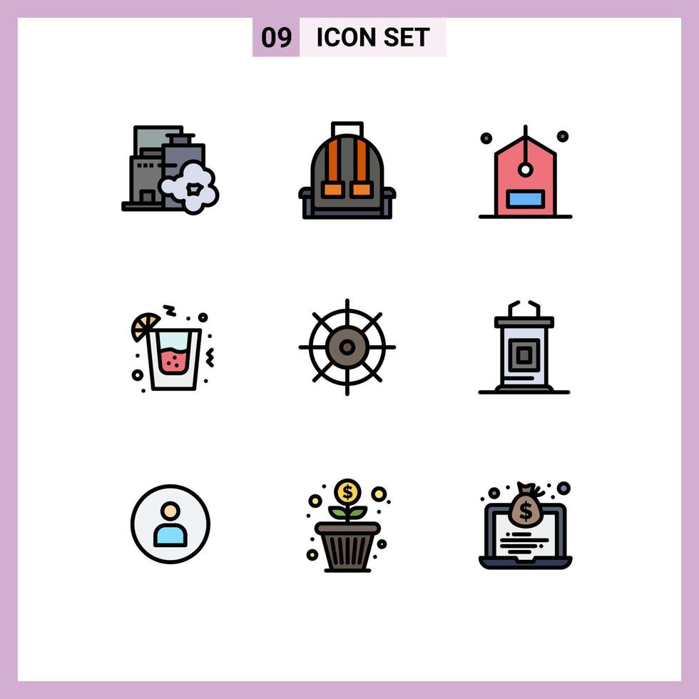 9 paquete de color plano de línea de relleno de interfaz de usuario de signos y símbolos modernos de elementos de diseño de vector editables de noche de control de fiesta de engranajes