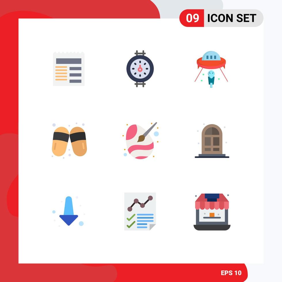 grupo universal de símbolos de iconos de 9 colores planos modernos de zapatillas de color espacio sauna sandalia elementos de diseño vectorial editables vector