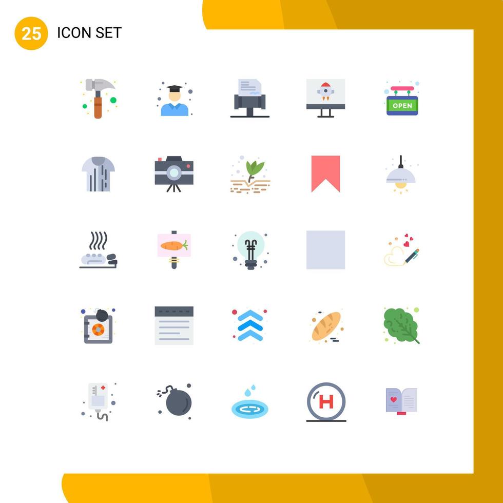 Mobile Interface Flat Color Set of 25 Pictograms of shirt shop law open startup Editable Vector Design Elements