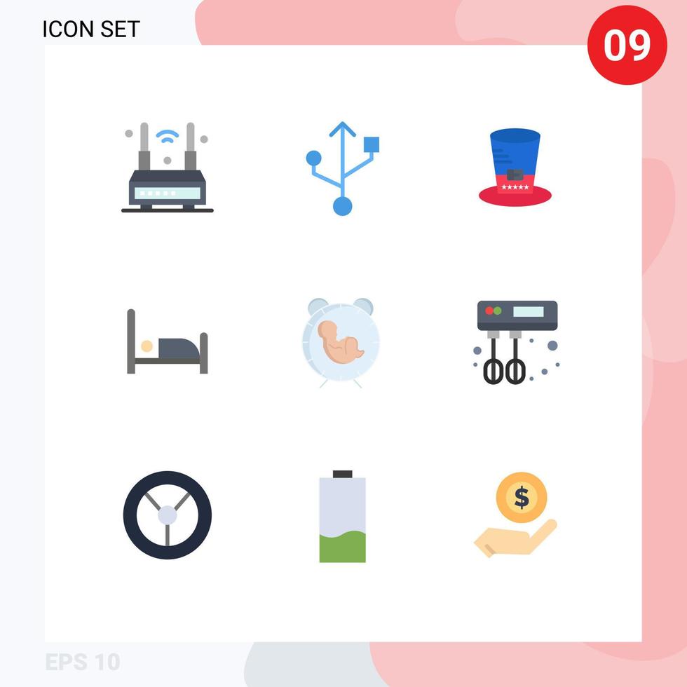 Stock Vector Icon Pack of 9 Line Signs and Symbols for birth time hat delivery bed Editable Vector Design Elements