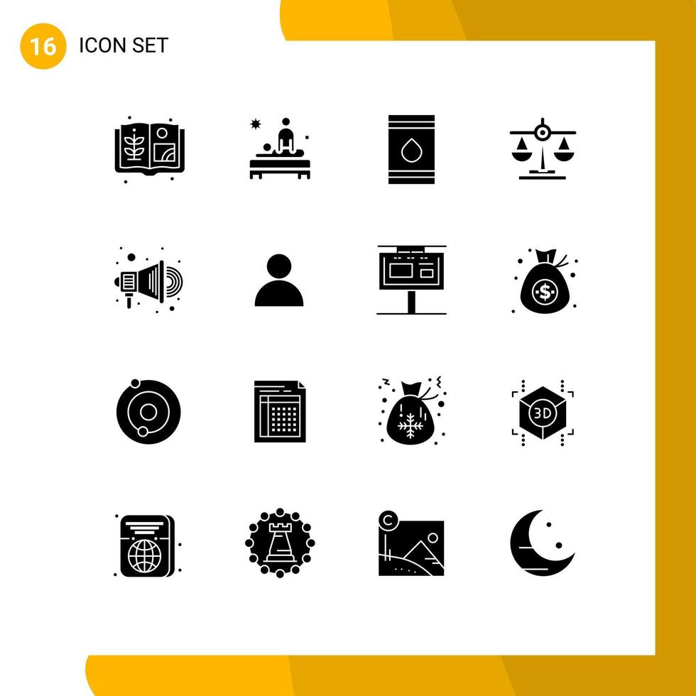 Set of 16 Modern UI Icons Symbols Signs for advertise law barrel justice eco Editable Vector Design Elements
