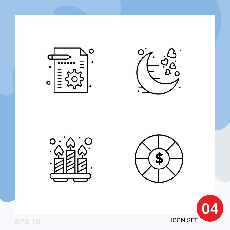 4 símbolos de signos de línea universal de velas de negocios configurando elementos de diseño vectorial editables de spa lunar vector