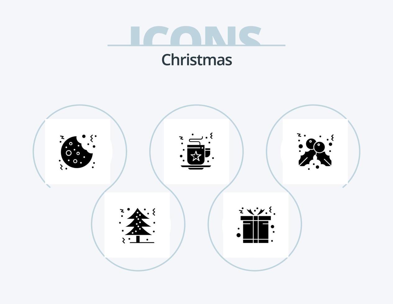 paquete de iconos de glifos de navidad 5 diseño de iconos. acebo. baya. Galleta. bebida. Navidad vector