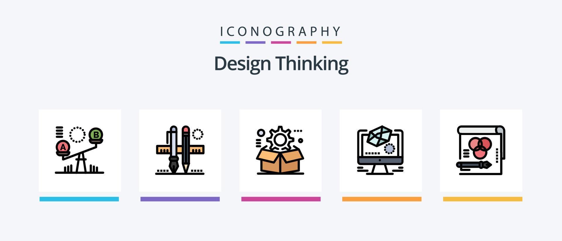 Design Thinking Line Filled 5 Icon Pack Including tool. compass. computer. configuration. gear. Creative Icons Design vector