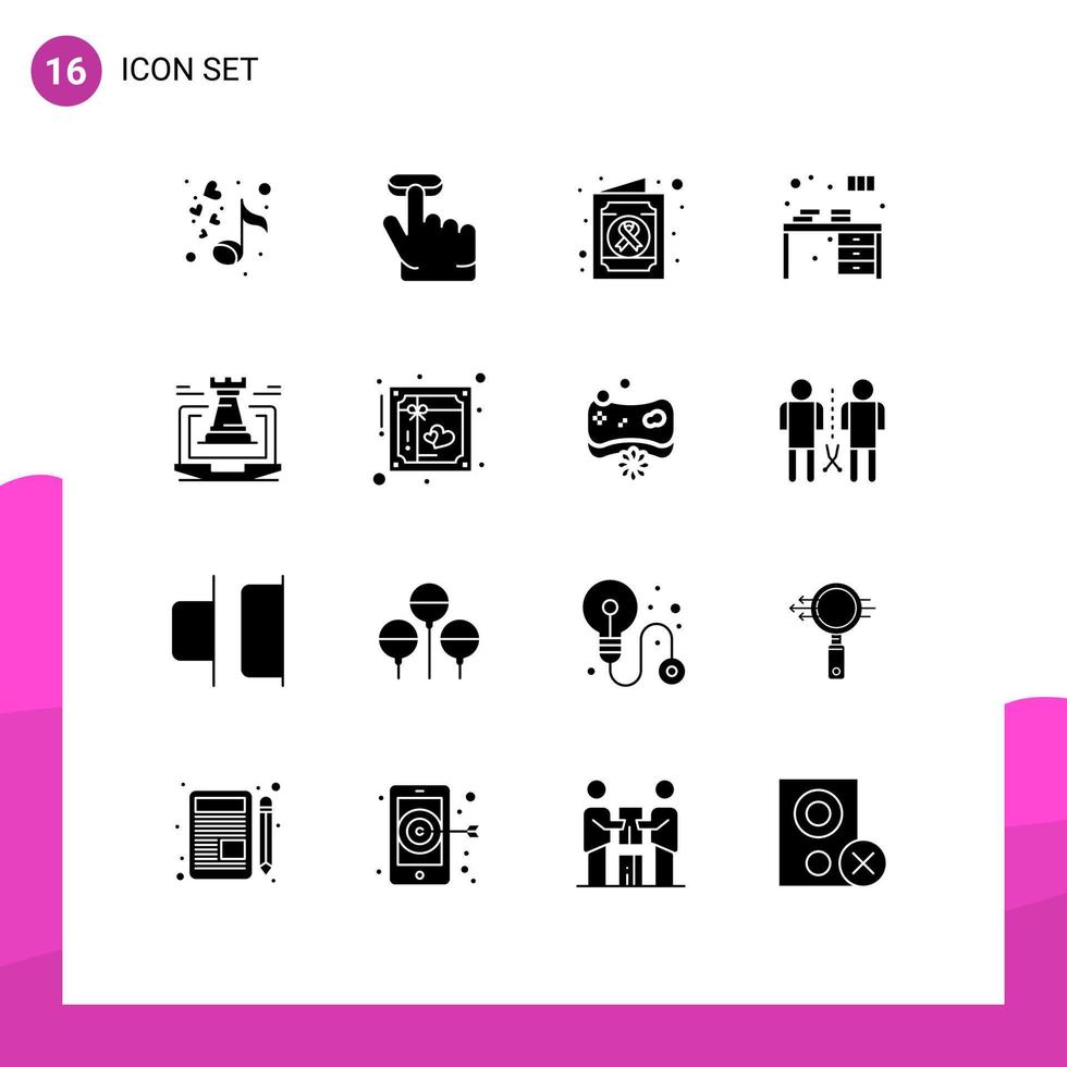Mobile Interface Solid Glyph Set of 16 Pictograms of fort castle medical decorate book Editable Vector Design Elements