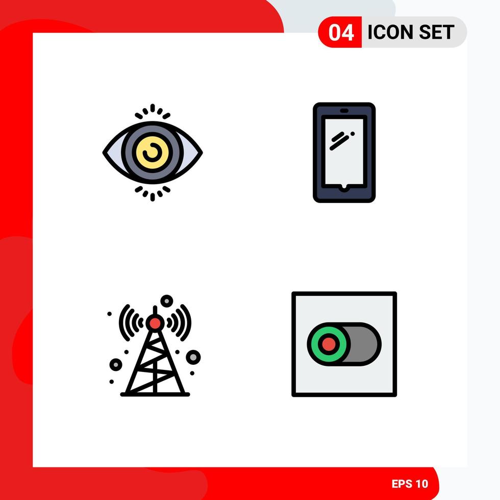 Stock Vector Icon Pack of 4 Line Signs and Symbols for eye test radio phone android control Editable Vector Design Elements
