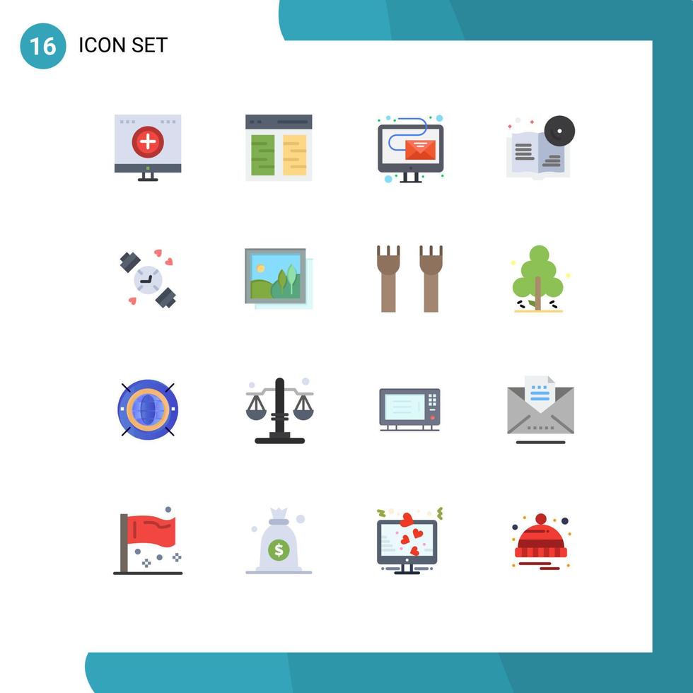 Flat Color Pack of 16 Universal Symbols of cd bookmark interface book marketing Editable Pack of Creative Vector Design Elements