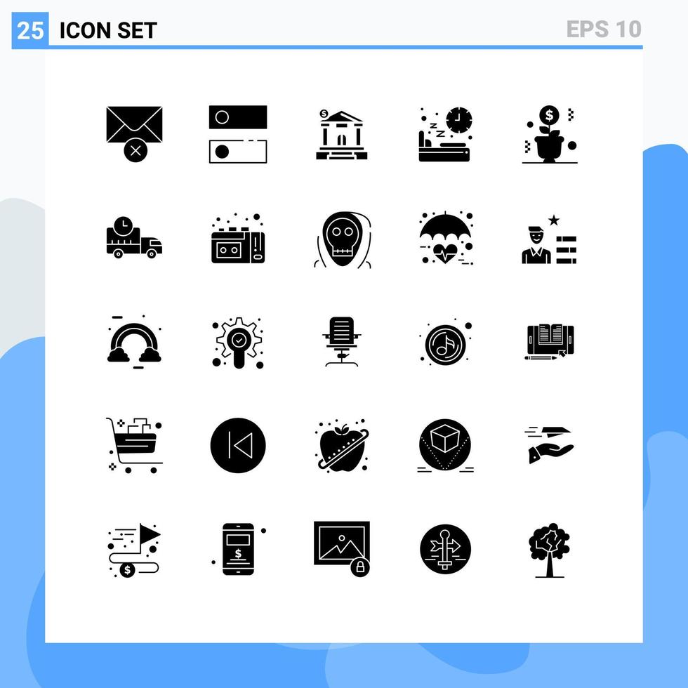 Editable Vector Line Pack of 25 Simple Solid Glyphs of money time dollar sleep diet Editable Vector Design Elements