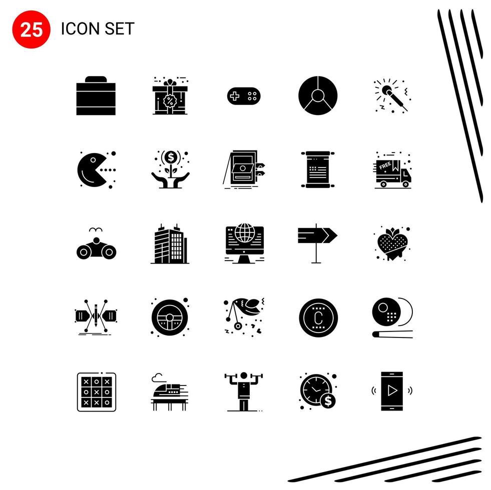 conjunto moderno de 25 glifos y símbolos sólidos, como elementos de diseño de vectores editables de gráfico de banda de pastel de música