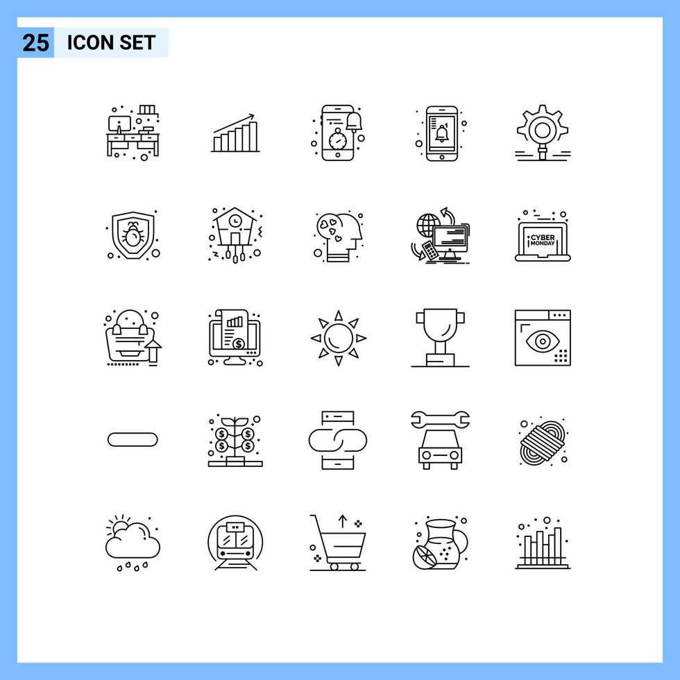 Group of 25 Lines Signs and Symbols for notification news graph clock notification Editable Vector Design Elements
