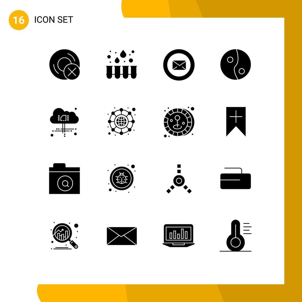 Universal Icon Symbols Group of 16 Modern Solid Glyphs of power cloud chat yin typing Editable Vector Design Elements