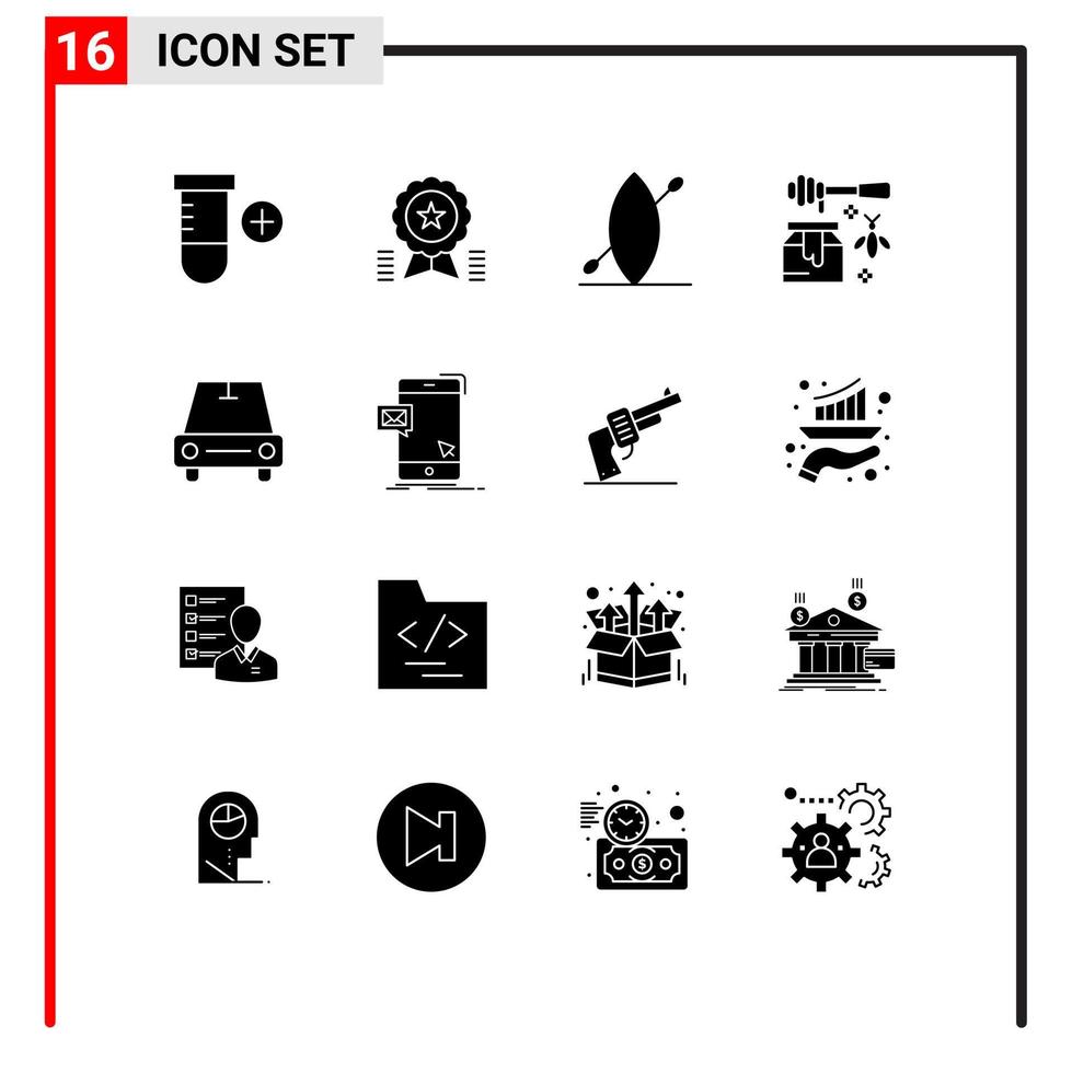 Universal Icon Symbols Group of 16 Modern Solid Glyphs of van car beach sweet honey Editable Vector Design Elements